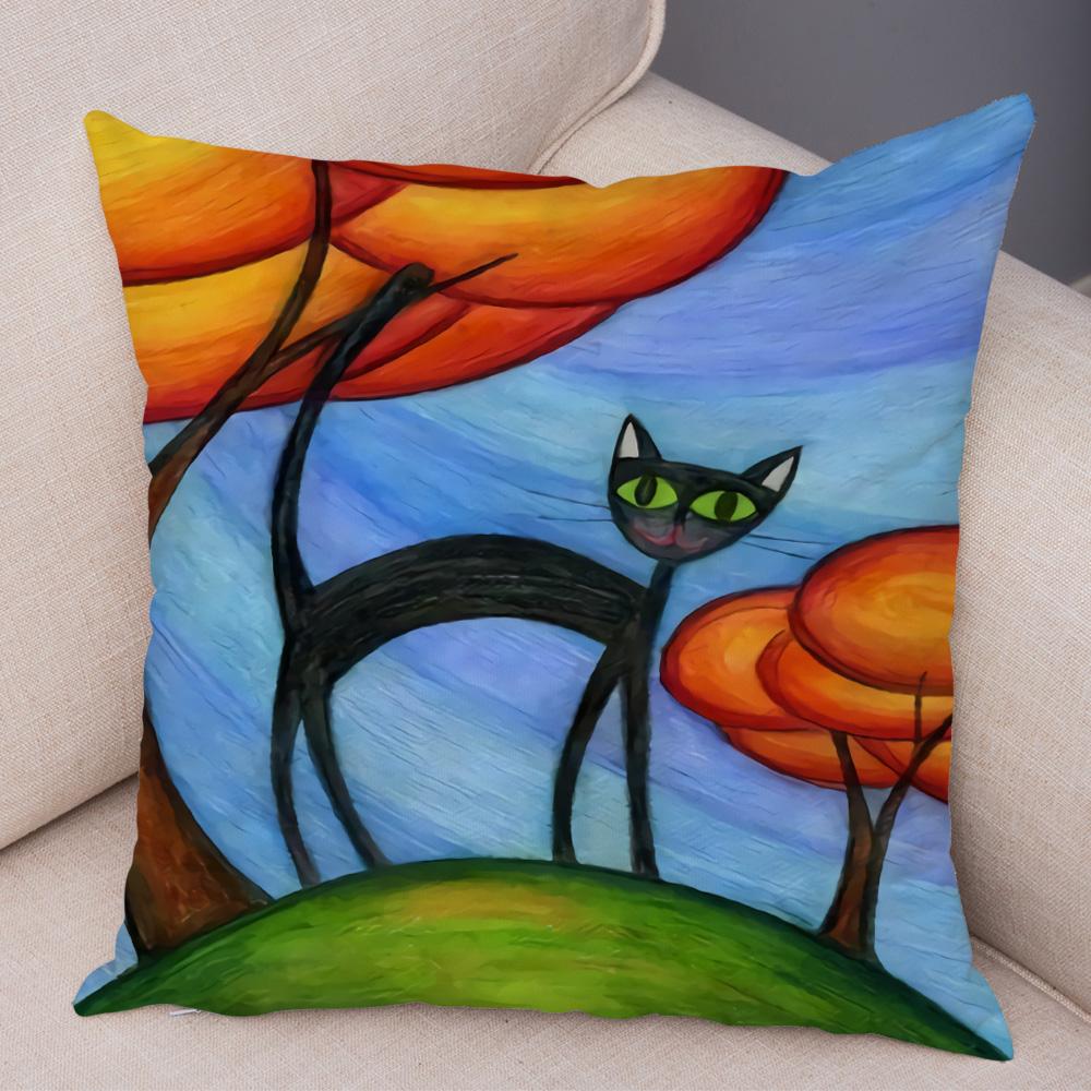 Children Oil Painting Art Cushion Cover Both Sides Plush Pillow Case Decor Cartoon Plant Throw Pillowcase for Sofa Home Car