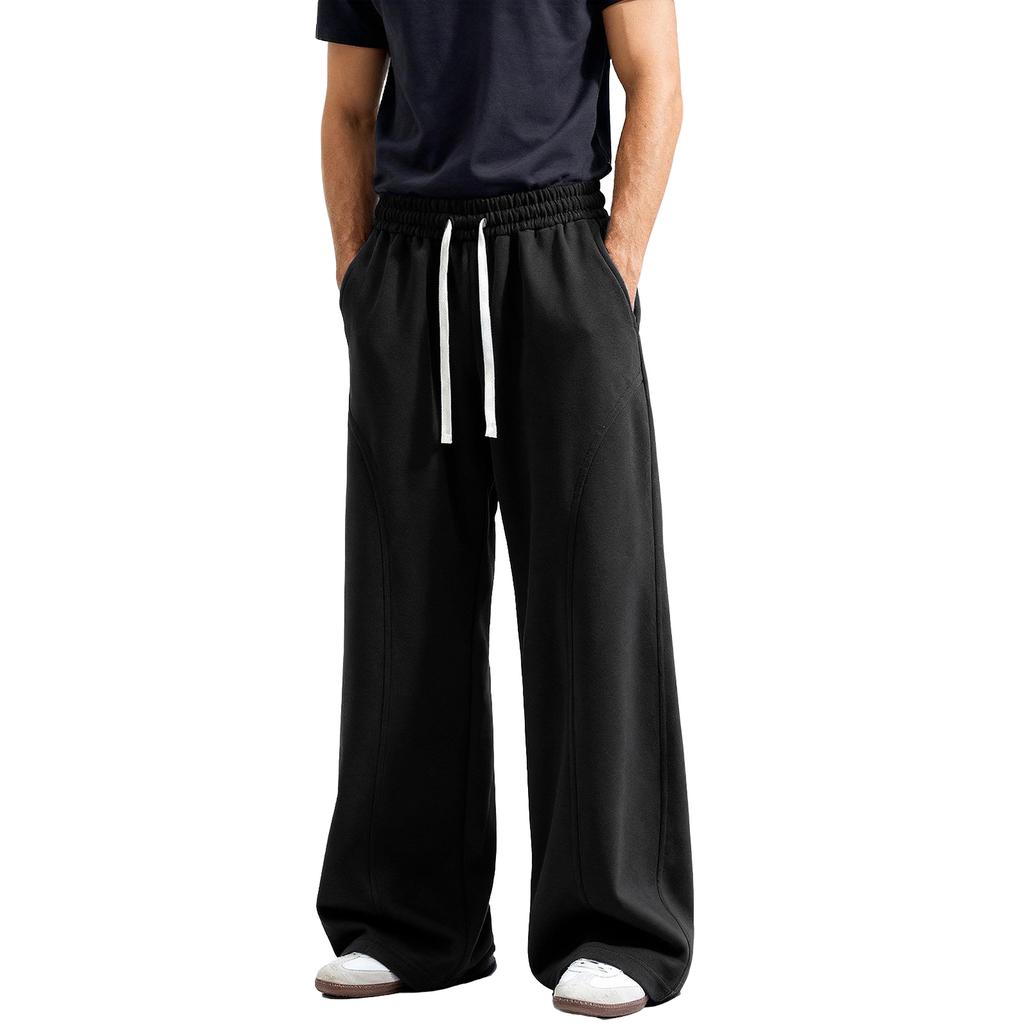 Men's Drawstring Waist Straight Wide Leg Baggy Pants Workout Athletic Sweatpants With Pocket