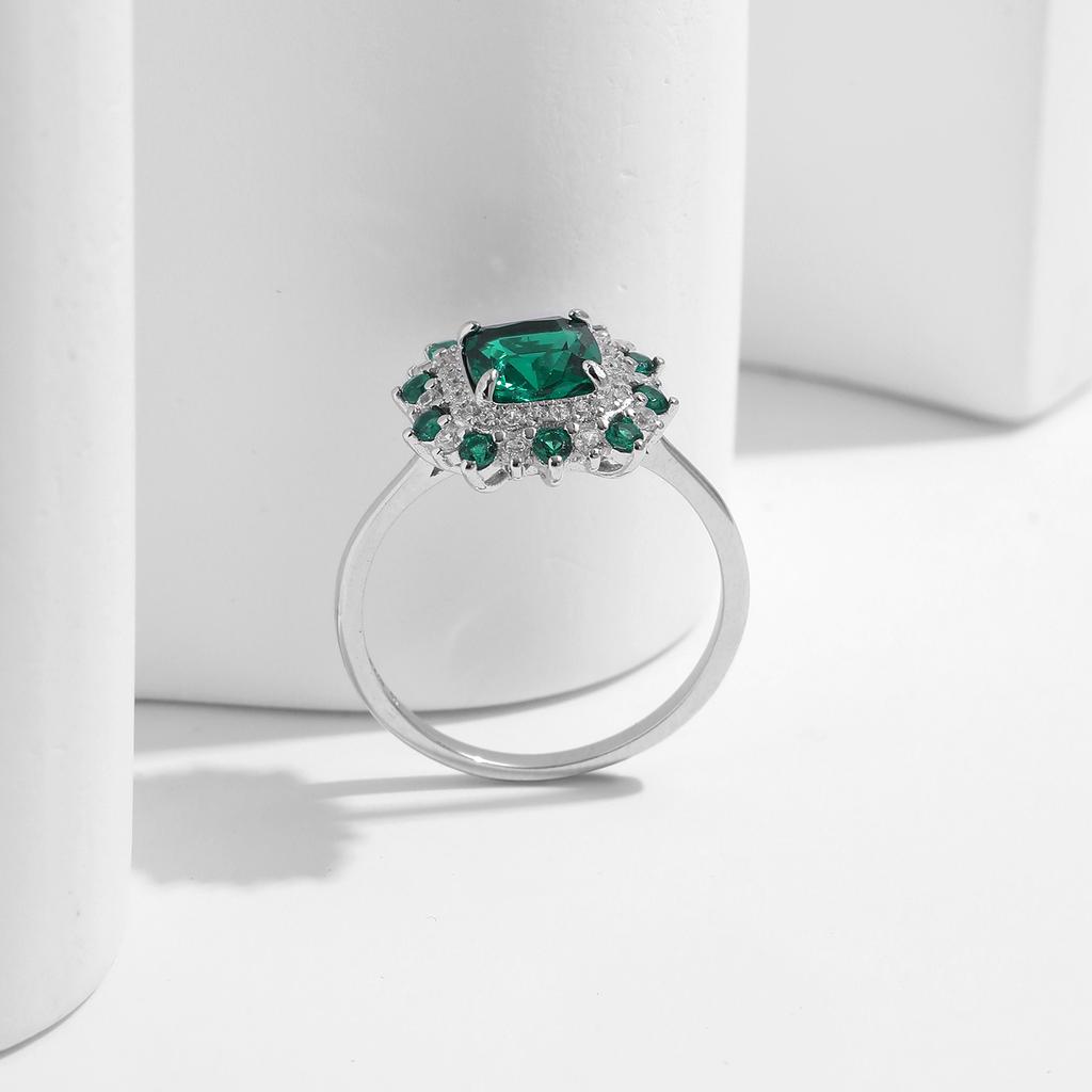 MODIAN Anéis de Dedo Quadrados Retro Elegantes em Prata 925 Genuína com Zircônia Verde Corolla para Mulheres Joias Finas de Coquetel para Festa