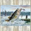 Vintage Fishing Decor Metal Tin Box Sign  Large Mouth Bass Leap Action HeavyDuty IndoorOutdoor Decoration for Man Cave Bar