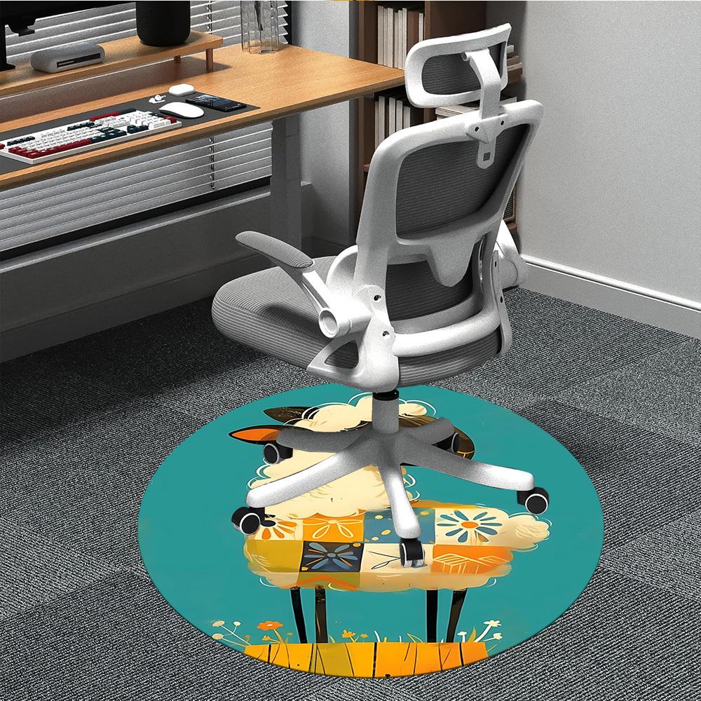 1PC Floral Patchwork Sheep Office Round Area Rug, Mat Suitable ForOffice, Under Office Chairs Bedroom Living Room Home Decor, Room Deco
