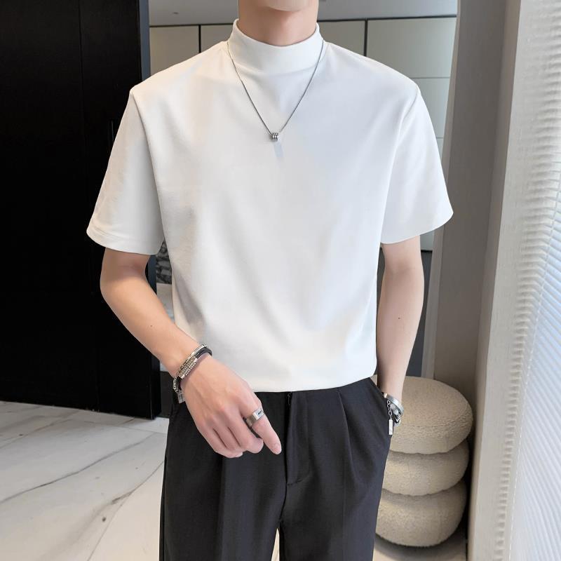 Men's White Short-Sleeve High-Neck T-Shirt - 2022 Spring/Summer Collection, Elegant and Versatile Style