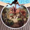 Round Beach Towel,Cartoon Fairy Tale Hedge House Sand Resistant Shawl Beach Blanket,Absorbent Quick Dry Pool Towel Picnic Mat