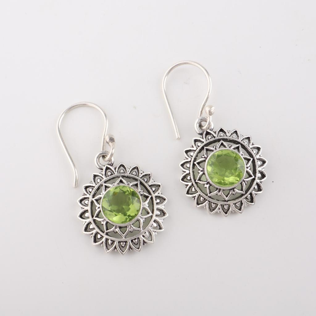 Peridot Gemstone 925 Sterling Silver Jewelry Handmade Drop/Dangle Earrings 1.57" CE-19-4