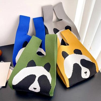 Bolsa de mão panda fofa feminina, bolsa de malha, japonesa e coreana, versátil, portátil, casual, bolsa tote, caixa, saco de arroz, lancheira