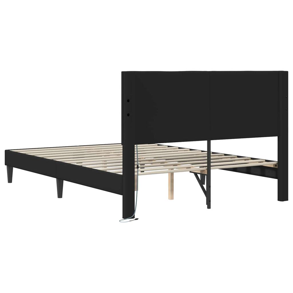 LED Light Strip Bed Frame Black 120 X 190 Cm Faux Leather