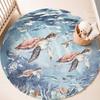 Sea Turtle Carpet Underwater World Coral Starfish Pattern Print Rug Ocean Lover Home Decor Kids Room Circle Non-Slip Floormat