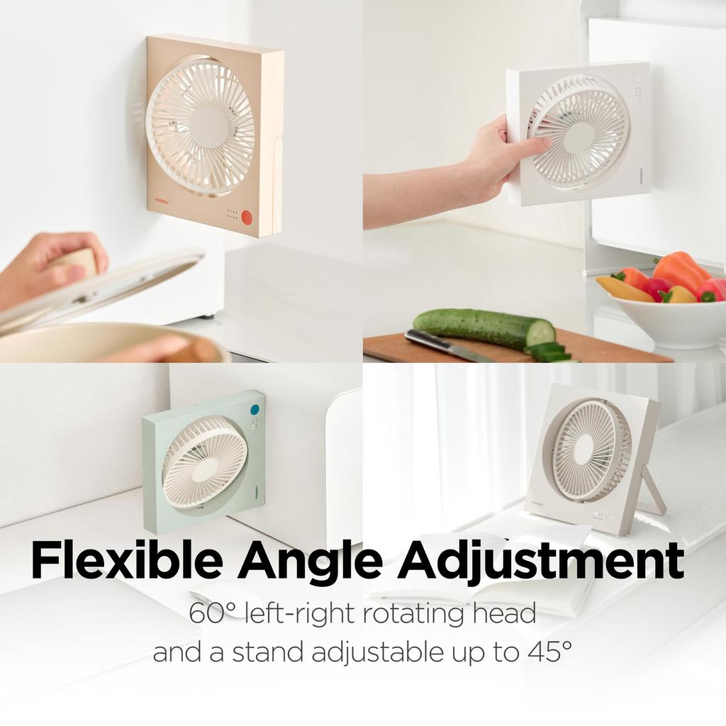 Mooas Magnetic Square Desktop Wireless Fan (White/Light Beige/Teal Green/Neon Orange) (White)