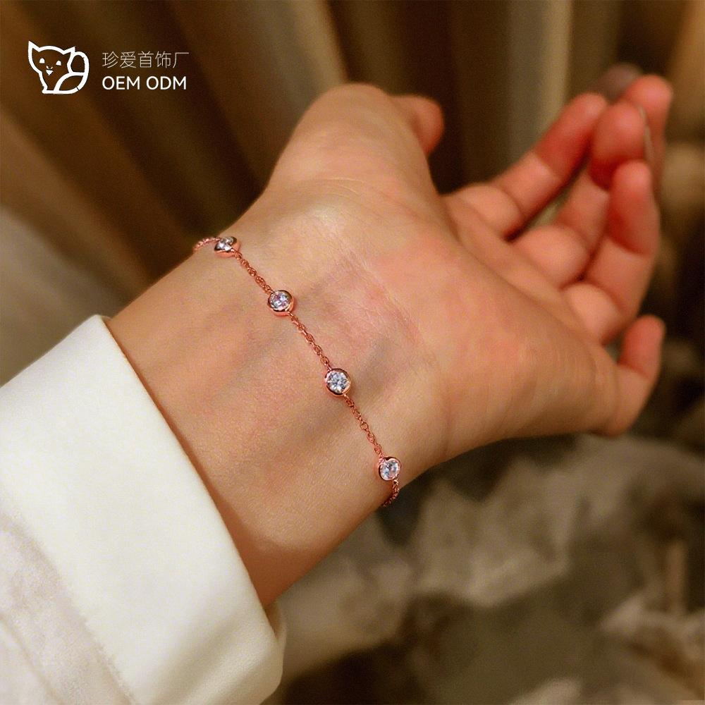 Round Bubble Full 3mm Moissanite Bracelet for Women Adjustable 925 Silver Plated 18K Link Bracelet D Color Lab Diamond