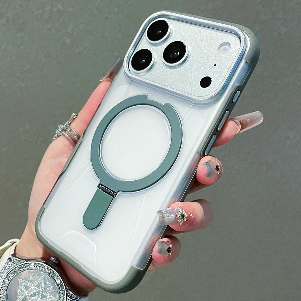 Luxury Folding Holder Magnetic Charging Phone Case for Iphone 17 16 15 Pro Max Titanium Gray Magsafe Shockproof Hard Back Cover