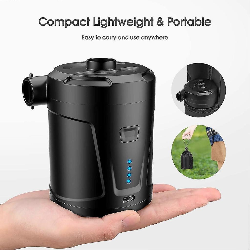 Electric Air Pump, 5000 mAh Rechargeable Battery, Air Mattress Inflator with 3 Air Nozzles, Fast Inflator for Inflatable Boat/Air Mattress