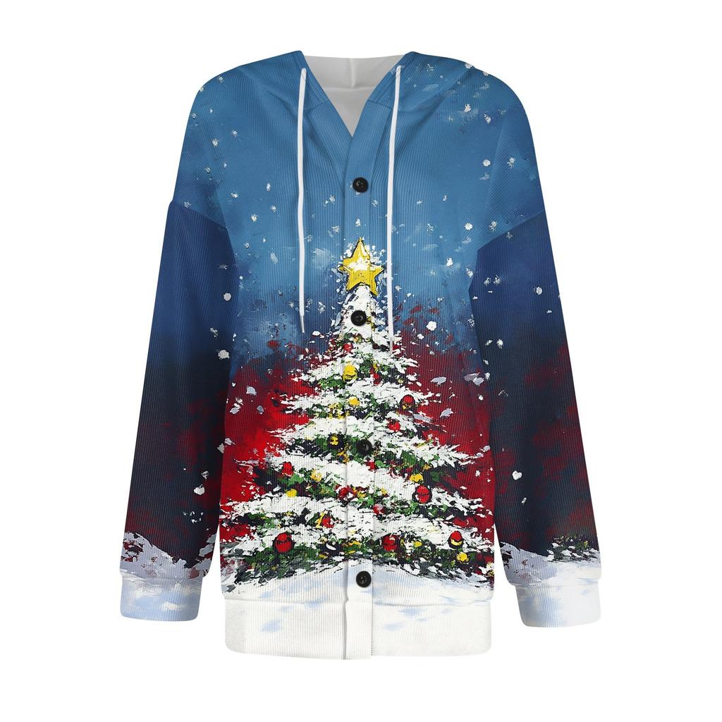 Dámská móda ležérní svetr s dlouhým rukávem a vlněným úpletem s kapucí na knoflíky