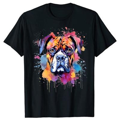 Funny Boxer Dog Colorful Watercolor Design Graphic Tshirt Unisex Womens Fashion Casual Tshirt 100 Cotton Loose Oversized T Shirt