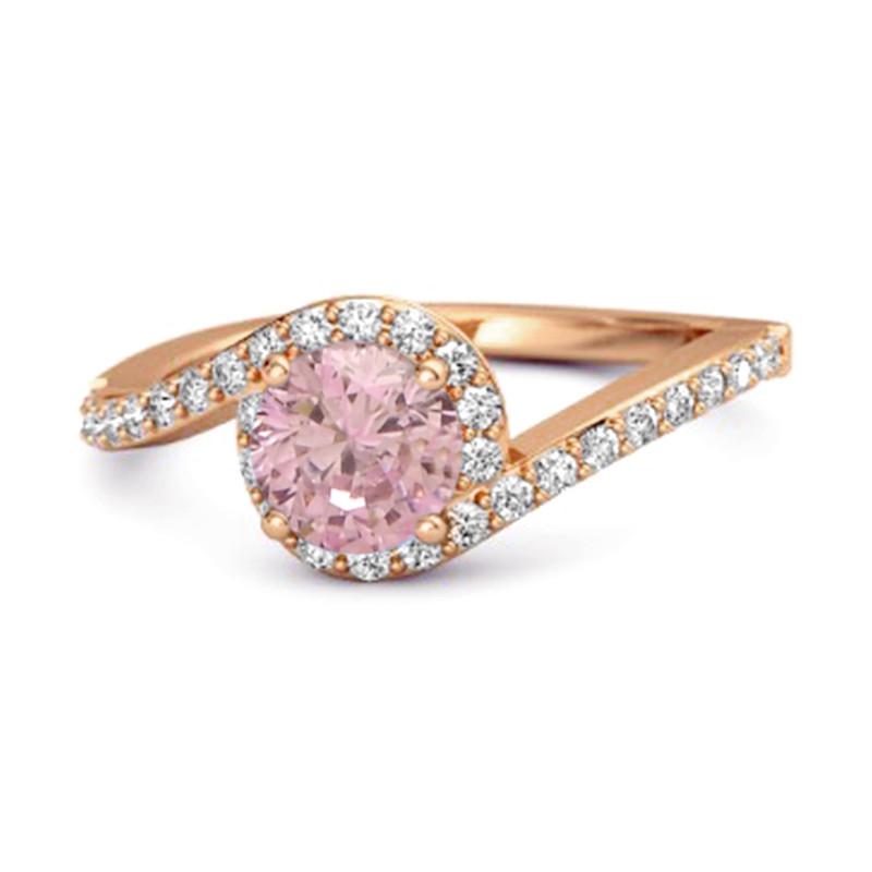 

Pink Topaz Halo Twist Pavé Band Ring - Sterling Silver Rose Gold Vermeil 10 рожевий колір золота