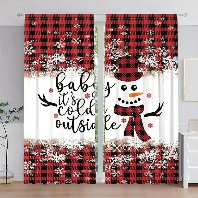 

Thermal Jit Snowflake Plaid Curtain Winter Christmas Window Decor Insulated Home Set Of 2 Made Polyester With Rod Pocket Washable W100*H70(CM)-Rod Pocket&2PCS
