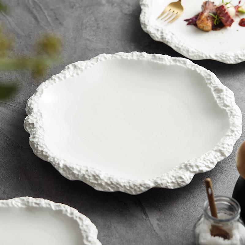 Rockpattern skirt plate vegetable plate household ceramic flat plate shallow plate  new el tableware ins wind swing plate