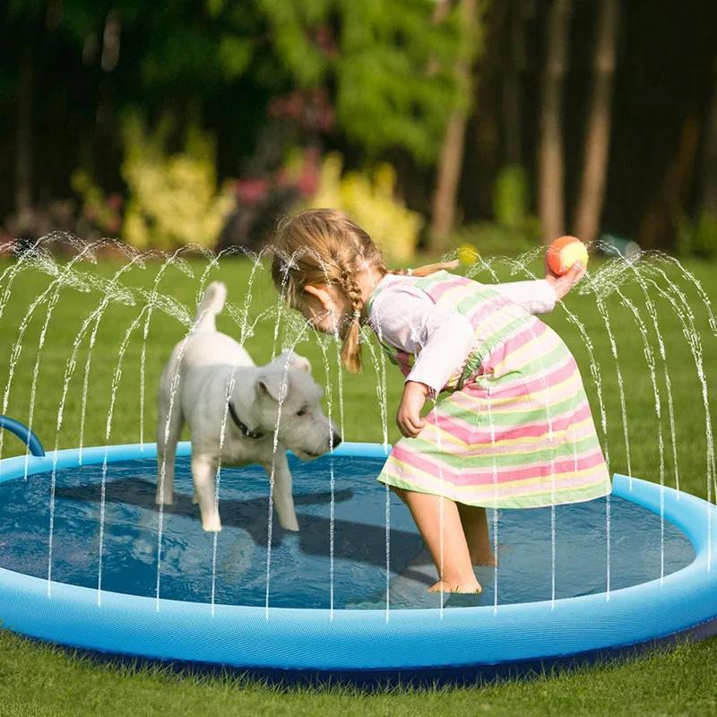 170*170cm Haustier-Sprinklerkissen Spielkühlmatte Schwimmbecken Aufblasbares Wassersprühkissen Matte Wanne Sommerkühlende Hunde-Badewanne für Hund