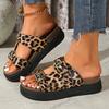 Fashion New Leopard Double Buckle Sandal for Woman Fashion 2025 Med Heel Flat Sandals Women Summer Non Slip Platform Sandal Female