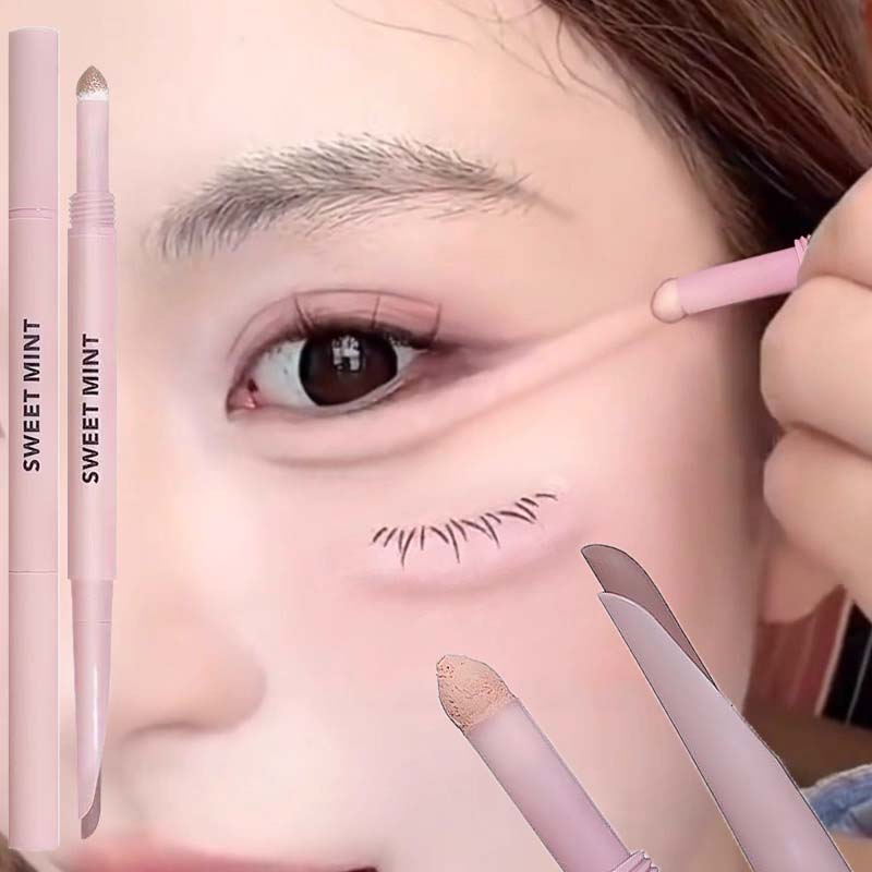 Matte Pink Lying Silkworm Pen Double Head Sickle Eyeliner Lying Silkworm Waterproof Natural Glitter Eyeshadow Contouring Make Up