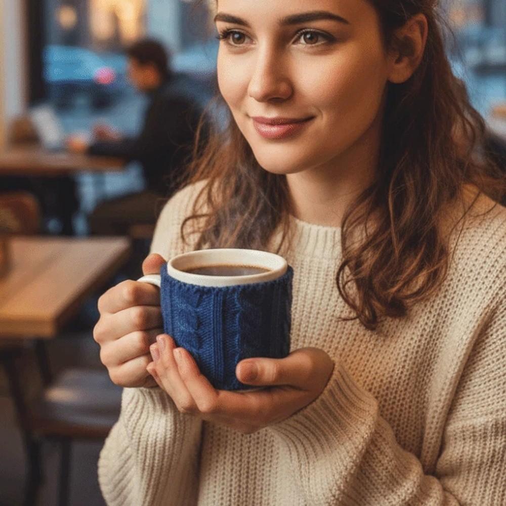 4PCS/SET Warm Knitted Coffee Mug Cover Heat-proof Washable Insulated Cup Sleeve Handmade Stretchable Coffee Cup Cover