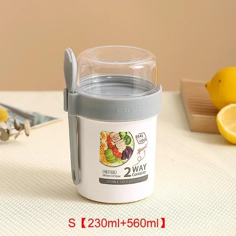 Tragbarer Salatbecher Behälter Plastik mit Deckel und Gabel Overnight Cup Frühstück Haferflocken Müsli Nuss Joghurt Becher Schullunchbox