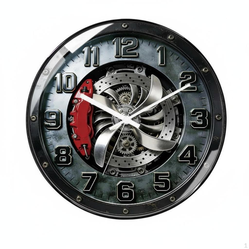 Car Wheel Hub Clock Noiseless Mechanism Brake Disc Wall 3D Decorative Piece Decor for Men,