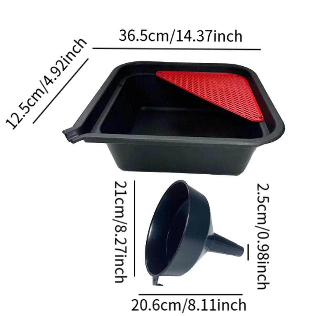 9L Automotive Oil Drip Pan Tray and Funnel Oil Change Tray 36.5x36.5x12.5cm for Cars, Motorcycles, Boats Portable