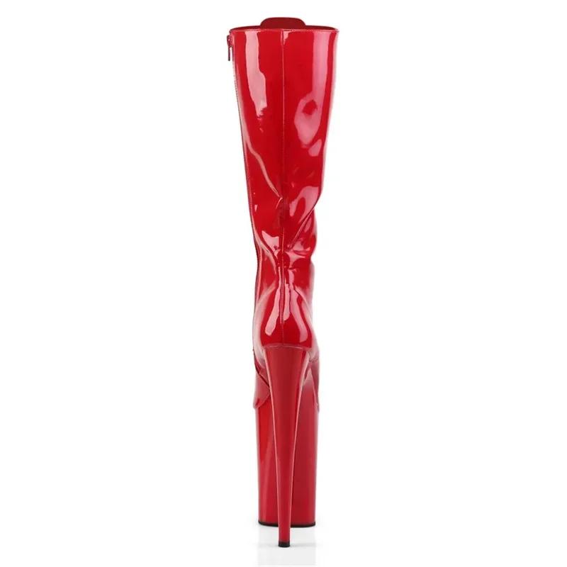 Fashion Super Sexy Patent Leather High Heel Boots for Women 26cm Mid-calf Modern Stiletto Pole Shoes Thigh High Boots  Platform Shoes