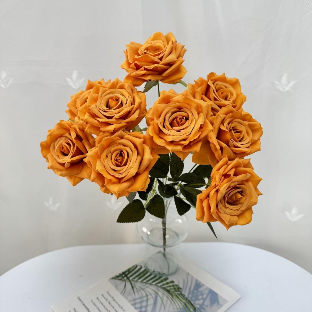 

Head 9 Roses Bouquet For Wedding Decor Home Photography Styling Gifts Props Brown