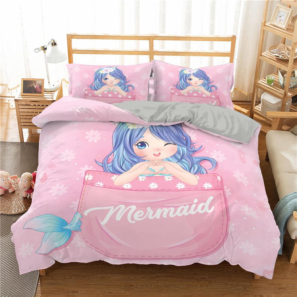 Comforter Mermaid King Queen Cute Cartoon Fairy Tale Sea Creature Bedding Set Fish Scale Girly 2/3Pcs