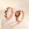 Fashion Women's Flower Leaf Inlaid Powder Zircon Ring Creative Rose Gold Color Leaves Design Bridal Engagement Wedding Ring Set