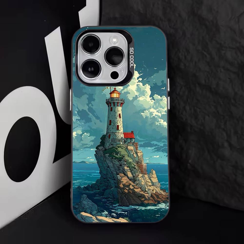 

Аниме Чехол для телефона с маяком для iPhone 17,16,15,14,13,12,11,Pro,XS,Max,Plus,Mini,SE4,E Черный Матовый Ударопрочный Чехол iPhone16