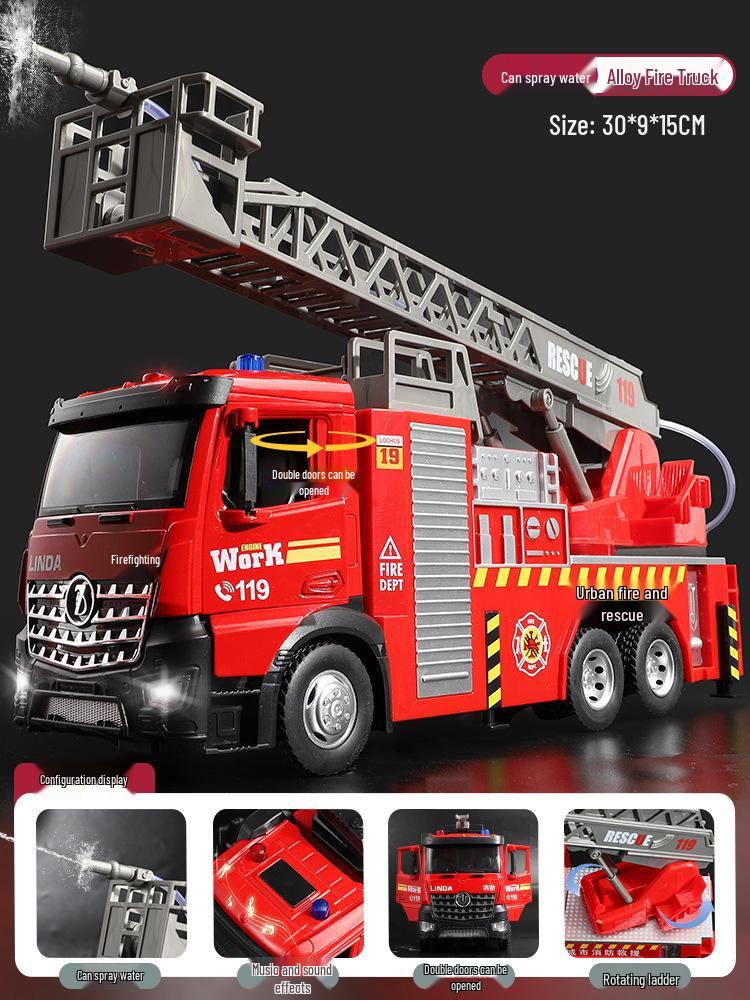 Children's Large Firefighter Truck Toy: Water-Spraying Alloy Model for Boys & Girls