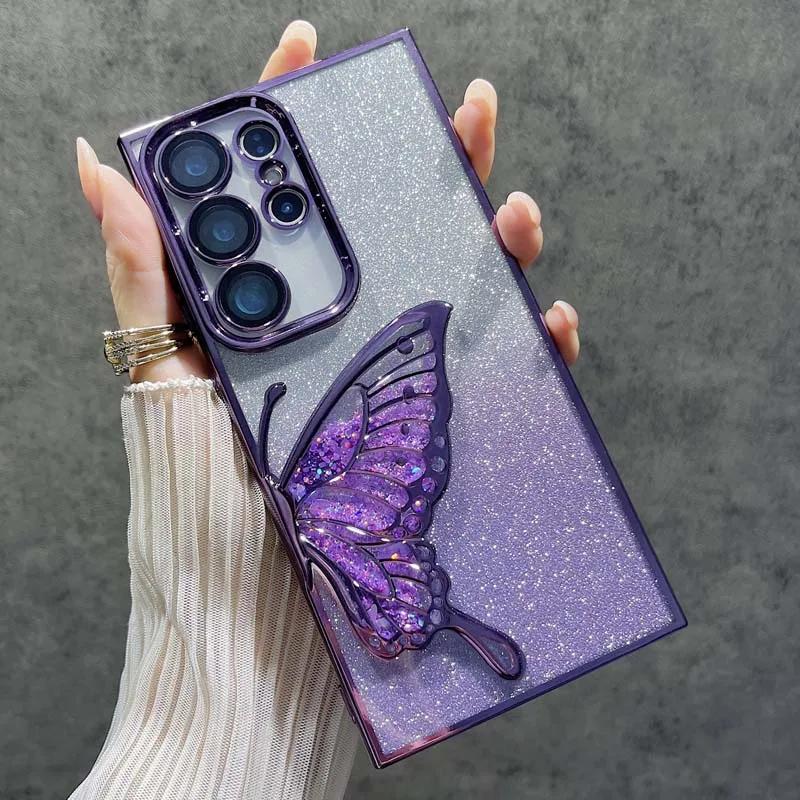 3D Glitter Butterfly Quicksand Case for Samsung Galaxy S25 Edge S24 FE Plus ULTRA A56 A55 A54 A26 A36 A35 A25 Luxury Soft Cover