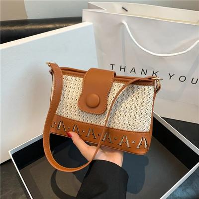 Sommer Flip Cover Strohtaschen für Damen Mode Color Blocking Umhängetaschen Rattan Handgefertigt Messenger Handtasche Reise Strandtaschen