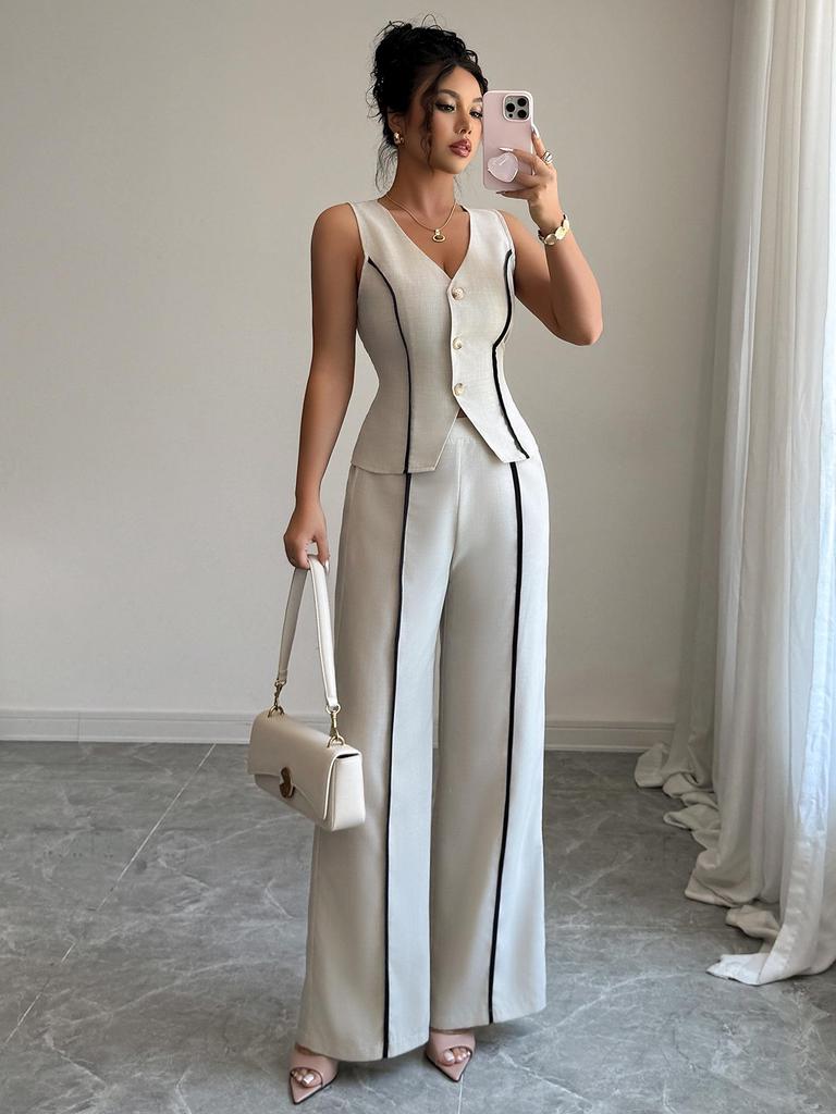 Spring/Summer 2026 Women's Color Block Sleeveless Suit Set - European & American Urban Spicy Style