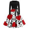 Women's Casual Valentine's Day Print Round Neck Pullover High Waist Long Sleeve Dress