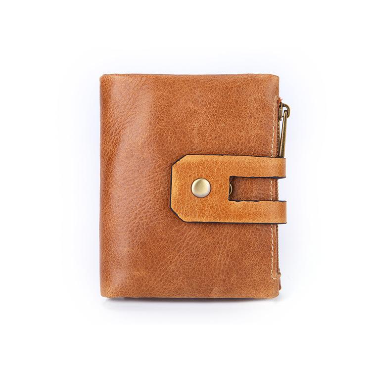 Leather Men's Wallet Short Retro Clutch Double Zipper Buckle Change Bag Multifunctional Wallet