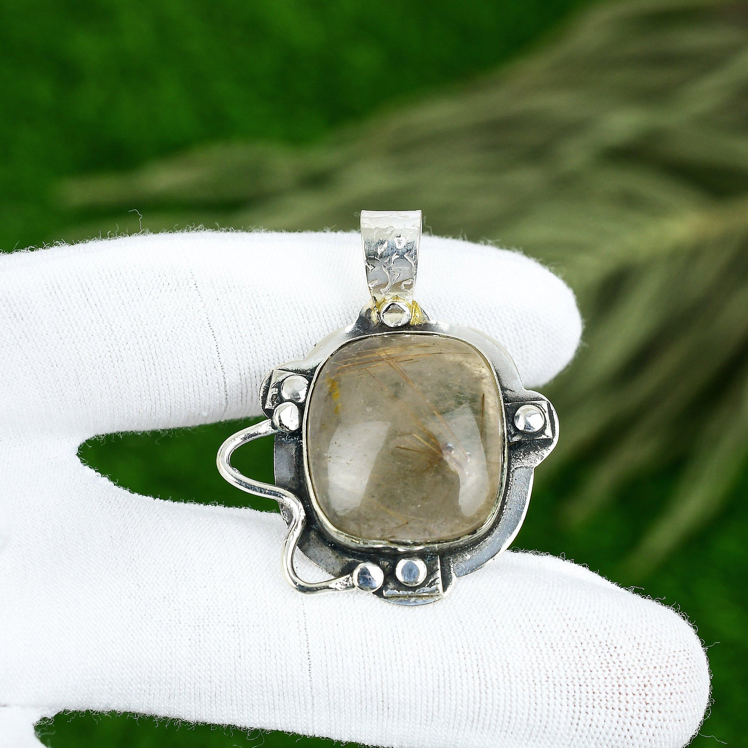 Radiant Golden Rutile Stone Sterling Silver Bezel Daughter Ethnic Unique Pendant