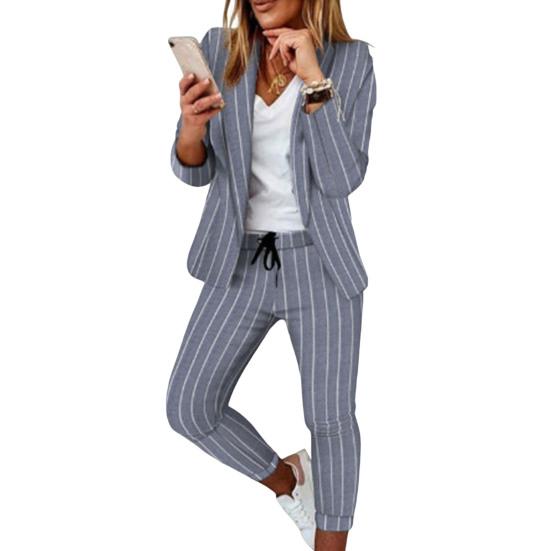 2-teiliges Set mit Mantel und Hose für formelle Anlässe für Damen, Umlegekragen, Karomuster, lange Ärmel, Jacke, schmale Passform, Hose mit elastischem Bund, lässige Alltagskleidung, Pendeln