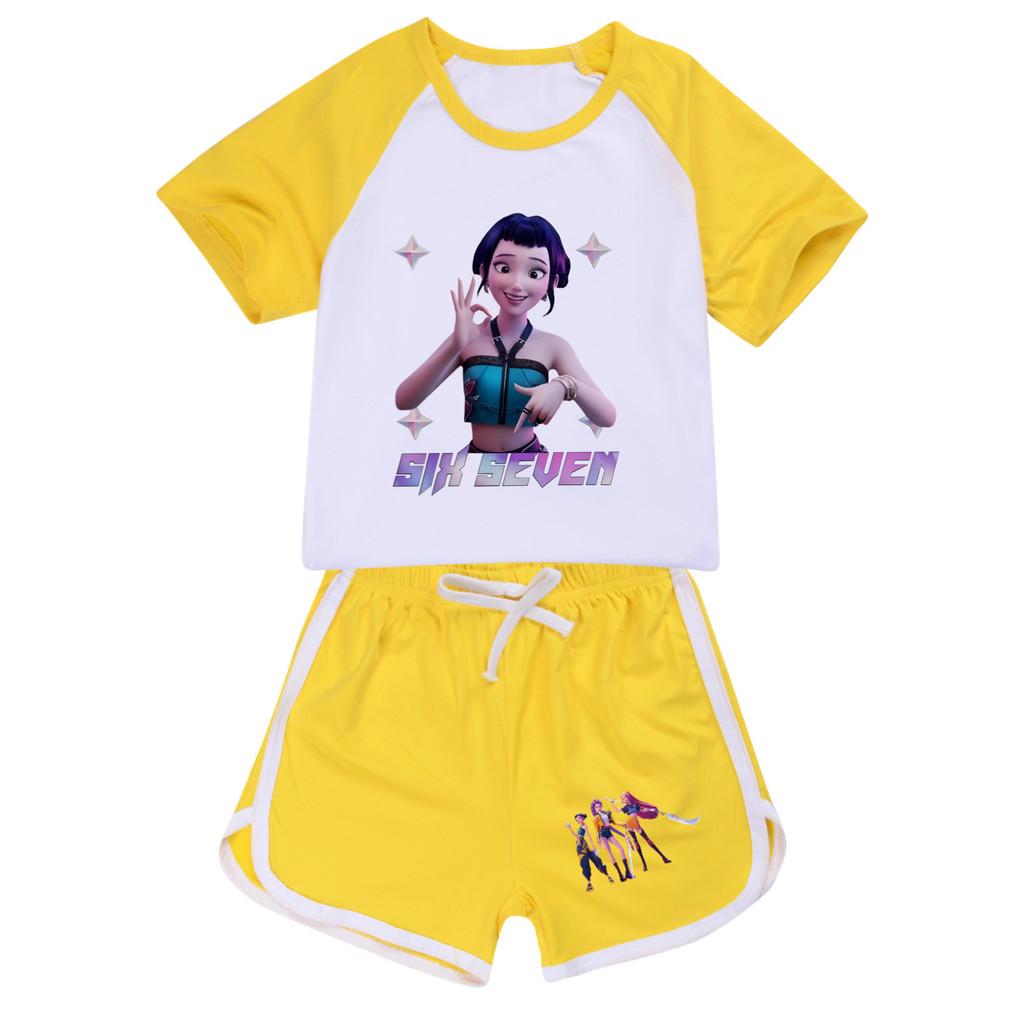 5245 Kids Girls POP Rumi Zoey Mira Print T-shirt Shorts Sport Tracksuit Clothes Set
