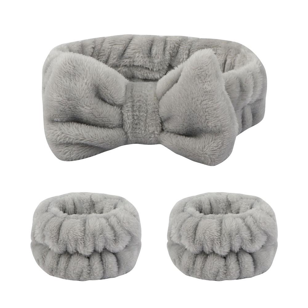 Flannel Front Bow Elastic Headband Face Wash and Makeup Headband Waterproof Wrist Cover Hair Tie Headband