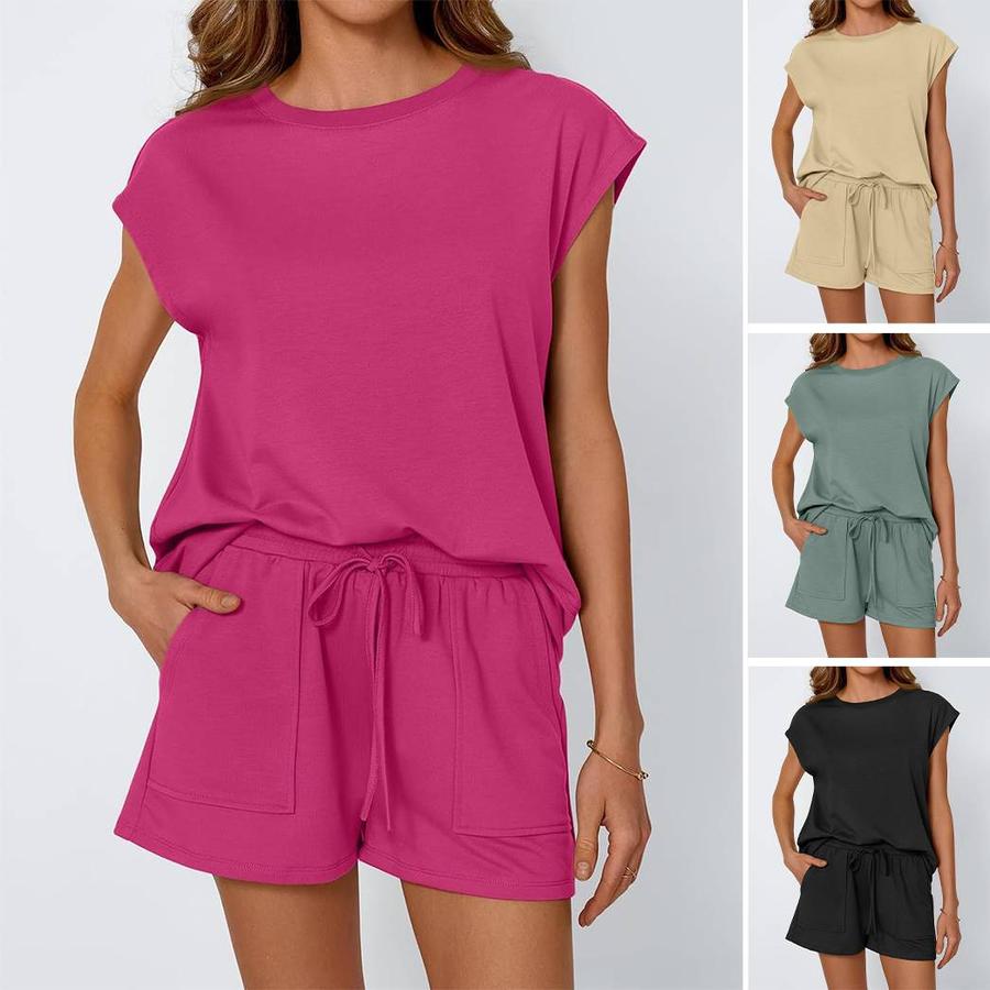 Spring Summer Oversized Crew Neck Short Sleeve Two Piece Set Women's Clothing