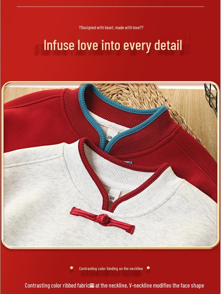 Kinderen Jaar van het Paard Fleece-Gevoerd Winter Sweatshirt - Feestelijke Warme Top voor Ouders en Kinderen voor Jongens