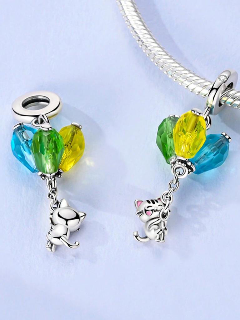 Copper Colors Rainbow Balloon Cat After The Rainbeads Charm Pendant For Original Bracelet For Women Diy Jewelry Love Gift