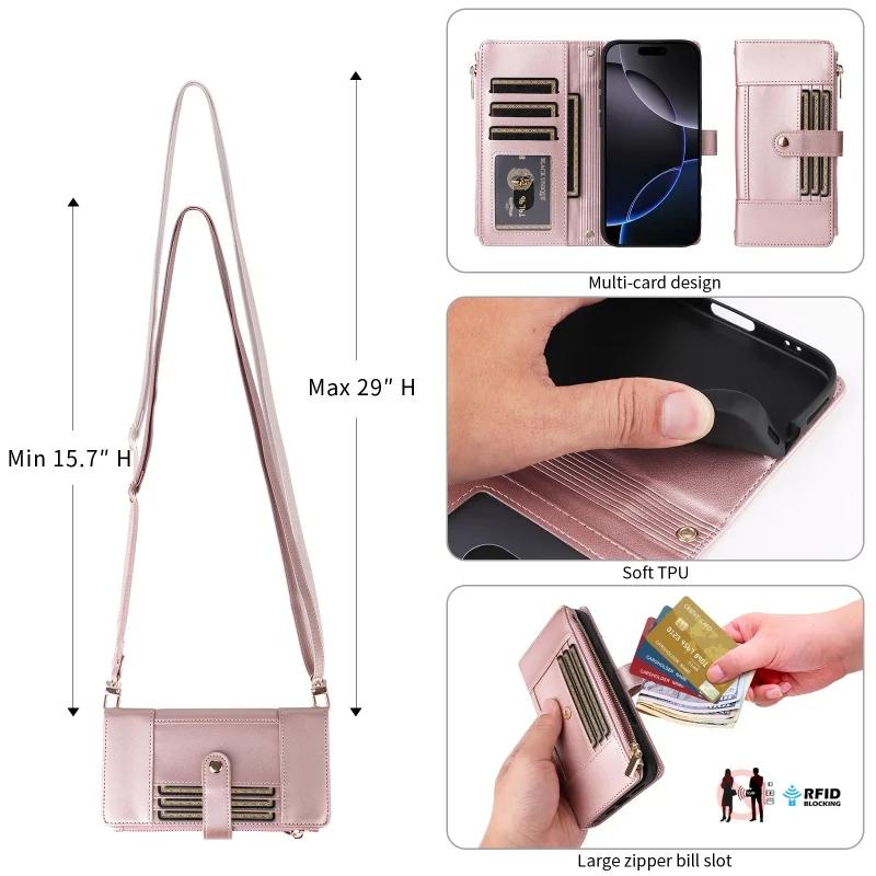 Crossbody Leather Case For Samsung Galaxy S25 Edge S24 Ultra S23 FE S22 S21 Plus A56 A36 A16 A26 A55 A35 A15 Wallet Phone Cover
