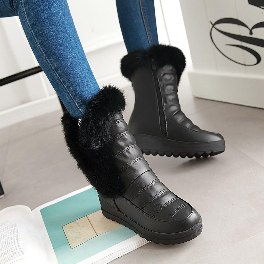 Women's snow boots winter new flat-bottomed slope heel rabbit fur short boots large size warm plush short boots