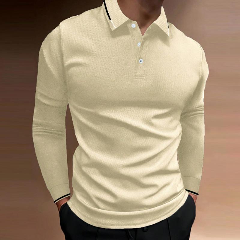 Men S Casual Long Sleeve Polo Shirt Solid Color For Daily Wear