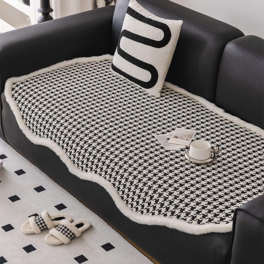 Vintage Irregularity Houndstooth Sofa Covers Plush Sectional Couch Non Slip Sofa Slipcover Furniture Protec Cushion Carpet