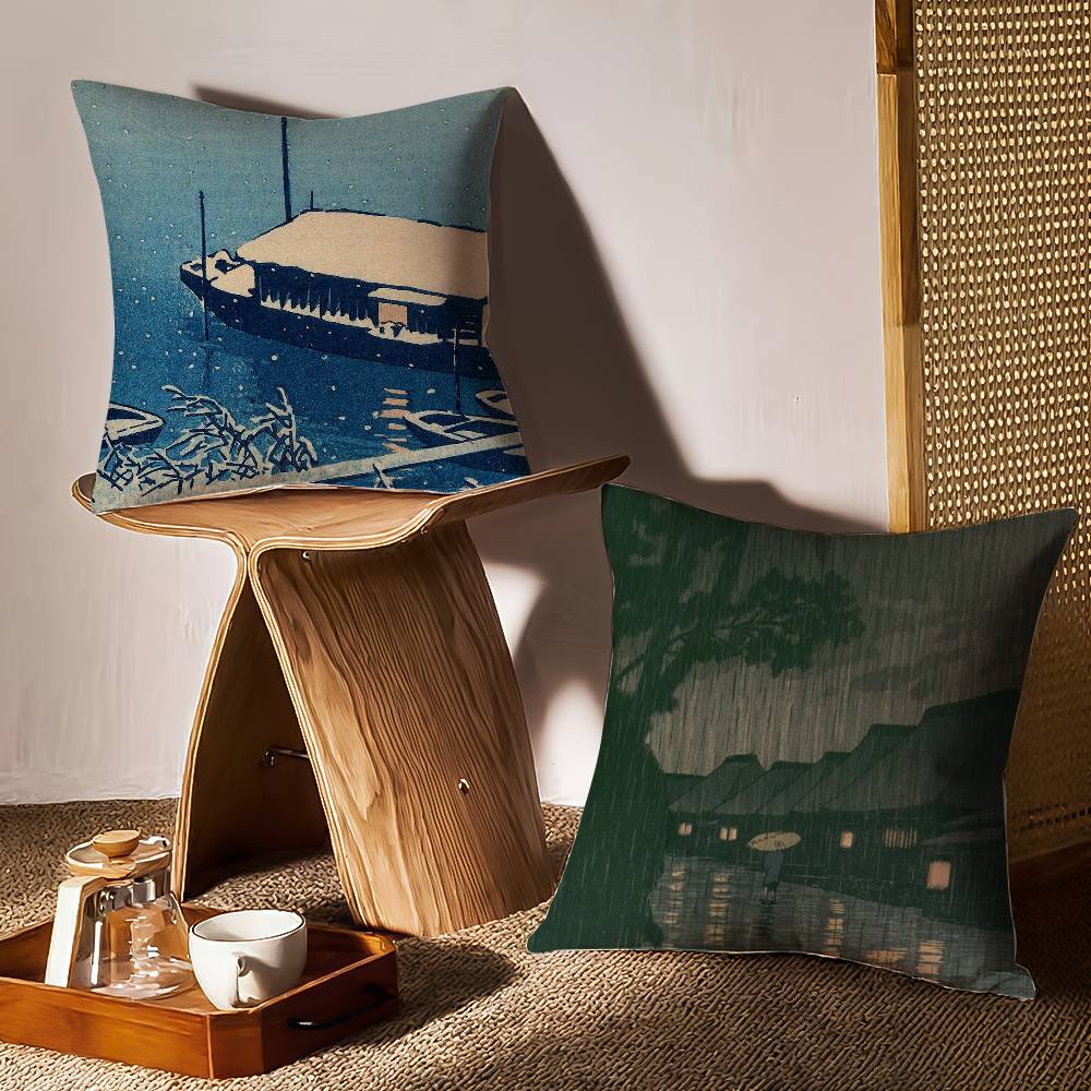 Hasui Kawase Povlak na polštář Dekorativní povlaky na polštáře na pohovku a do obývacího pokoje Prachotěsné a odolné proti roztočům Neviditelný zip